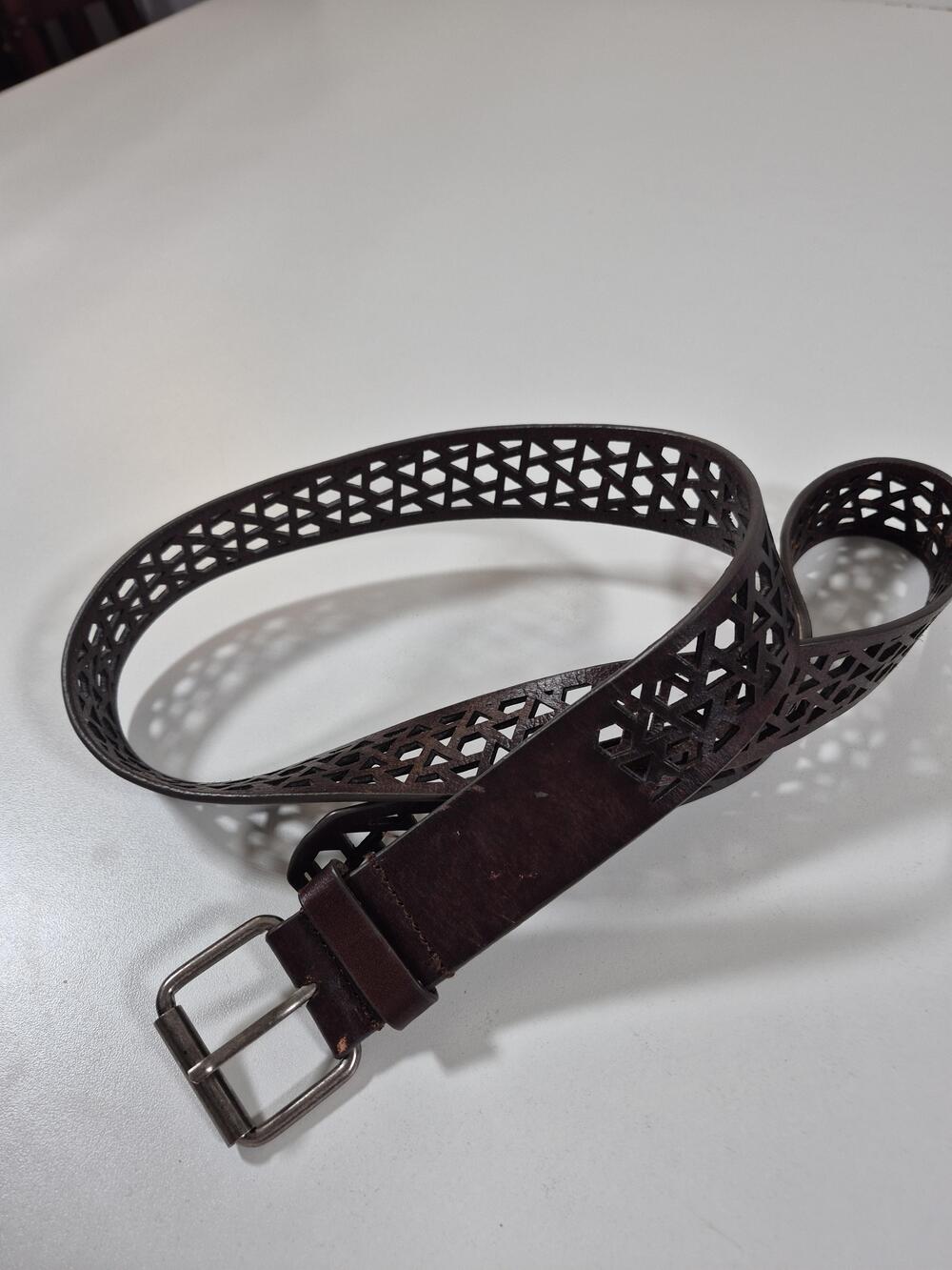 BCBGMAXAZRIA Belt Women's L Brown Leather Laser Cut Geometric